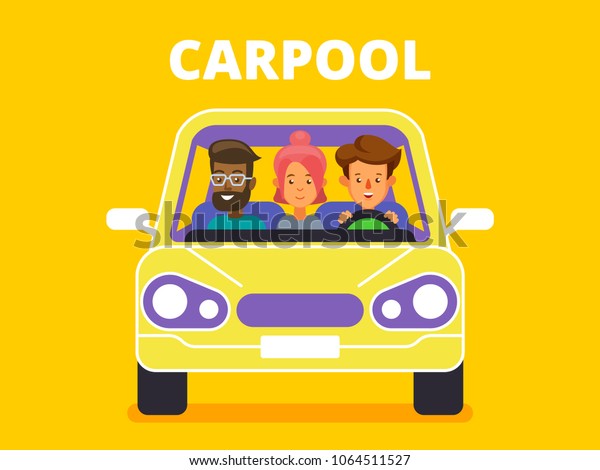 Carpool. Car sharing concept banner. Flat style vector\
illustration. 
