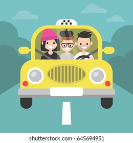 Carpool. Compartir coches. Servicio de taxi / ilustración plana editable del vector, imagen de clip