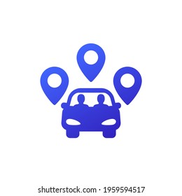 Carpool Icon With A Car And Passengers