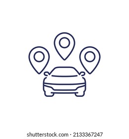 Carpool Line Icon With A Car, Vector