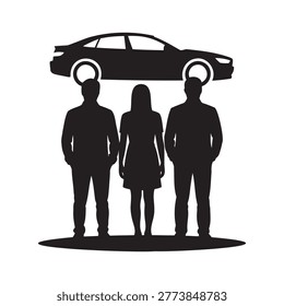 Carpool Ride Sharing Concept Silhouette Three People Below Automobile