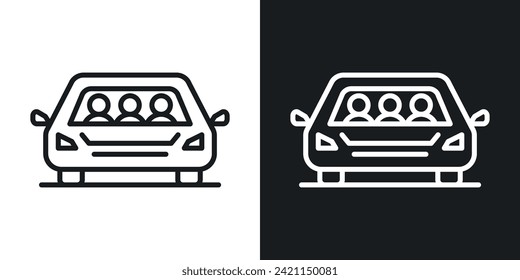 Icono de recurso compartido de carpool diseñado en un estilo de línea sobre fondo blanco.