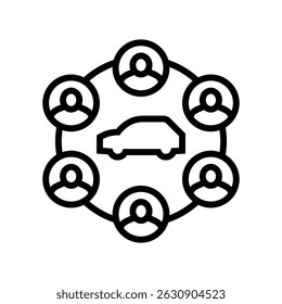 carpooling car share service line icon vector. carpooling car share service sign. isolated contour symbol black illustration