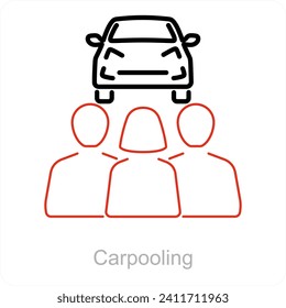 Carpooling and driving icon concept