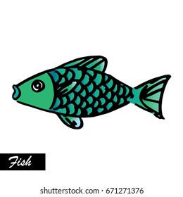 carps fish outline Chinese painting vector. goldfish.