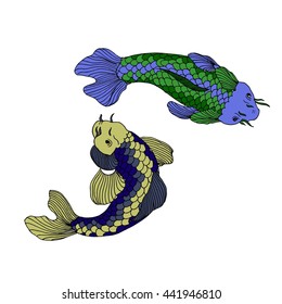 Carps. Hand drawn vector stock illustration.