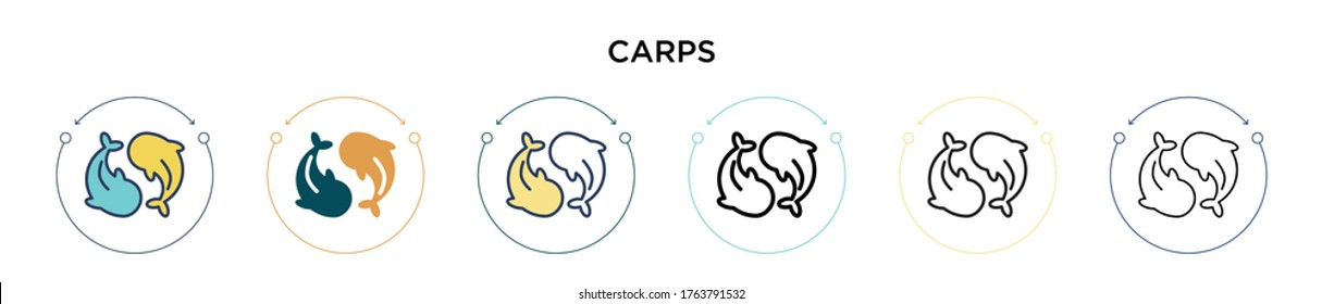 Carps icon in filled, thin line, outline and stroke style. Vector illustration of two colored and black carps vector icons designs can be used for mobile, ui, web