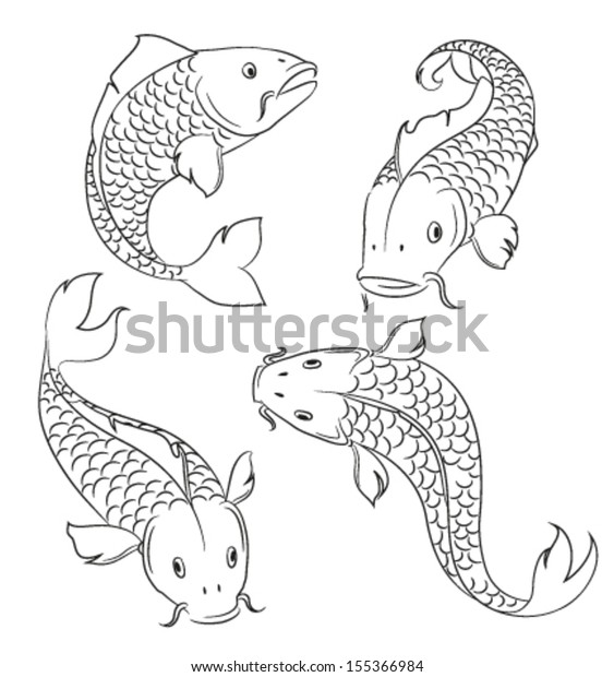 Carps Sketches On White Background Stock Vector (Royalty Free) 155366984