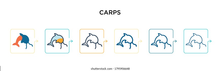 Carps vector icon in 6 different modern styles. Black, two colored carps icons designed in filled, outline, line and stroke style. Vector illustration can be used for web, mobile, ui