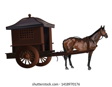 Carriage for ancient travel  with brown horse-vector