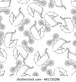 Carriage for baby vector. Monochrome seamless pattern backgrounds. 
