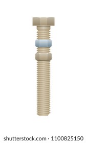 Carriage bolt with nut isolated on white background. Construction hardware, metalwork accessory vector illustration.