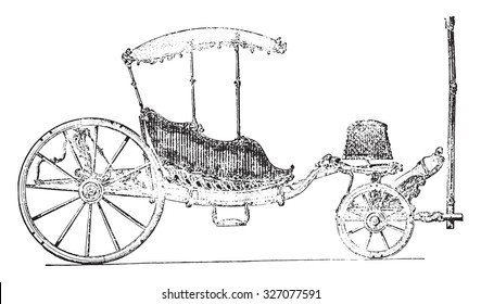 Carriage eighteenth century, vintage engraved illustration. Industrial encyclopedia E.-O. Lami - 1875.
