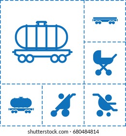 Carriage icon. set of 6 carriage filled and outline icons such as baby stroller, cargo wagon