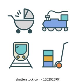 carriage icon set. vector set about train, baby stroller and stroller icons set.