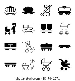 Carriage icons. set of 16 editable filled and outline carriage icons such as cargo wagon
