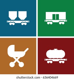 Carriage icons set. set of 4 carriage filled icons such as baby stroller