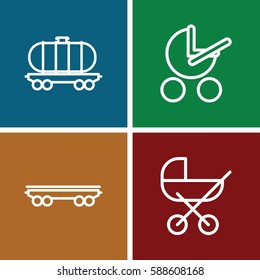 carriage icons set. Set of 4 carriage outline icons such as baby stroller