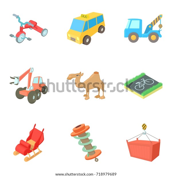 Carriage icons set. Cartoon set of 9\
carriage vector icons for web isolated on white\
background