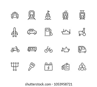 Carriage icons. Set of twenty line icons. Taxi, petrol station, car engine. Transport concept. Vector illustration can be used for topics like transportation, vehicle, travel