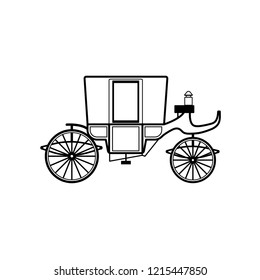 Carriage line drawing isolated on white background; vintage car; vector illustration