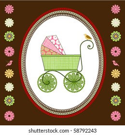 Carriage with multi patterns and bird flowers