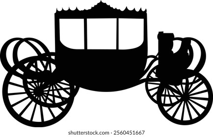 carriage on wheels silhouette on white background, vector