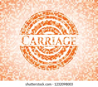 Carriage orange tile background illustration. Square geometric mosaic seamless pattern with emblem inside.