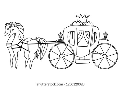 Carriage for princess isolated illustration. Vector coloring page for kids