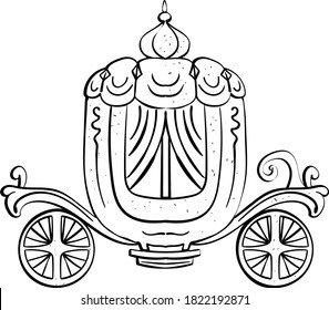 Carriage for the princess. Royal transport. Illustration Cartoon Coloring. Vector clip art 