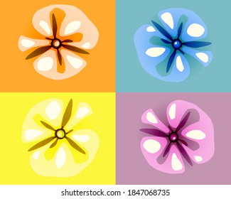carriage screed in vector is suitable for web pages or for printing in textiles. Abstract drawing in the form of a flower in different colors