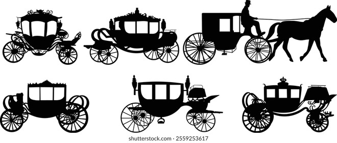 carriage set silhouette on white background, vector