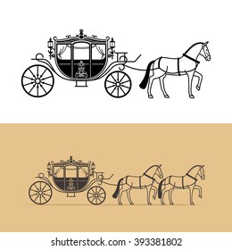 Carriage silhouette with horse. Vector horse carriage silhouette