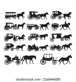 Carriage Silhouettes, 19th Century London Horse Taxicab Vector Silhouettes