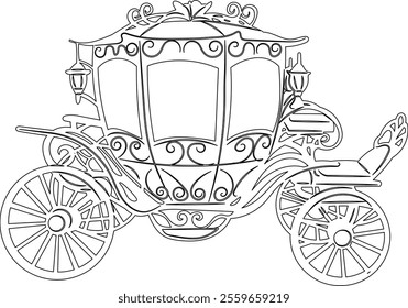 carriage sketch, outline on white background, vector