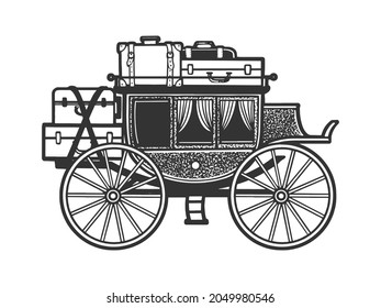 carriage with suitcases sketch engraving vector illustration. T-shirt apparel print design. Scratch board imitation. Black and white hand drawn image.