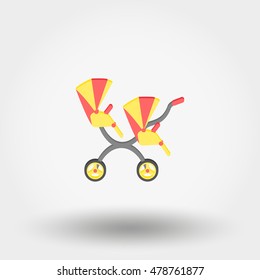 Carriage for two baby. Icon for web and mobile application. Vector illustration on a white background. Flat design style
