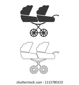 Carriage for two baby vector  icon.