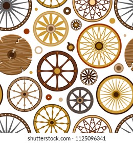 Carriage vector vintage transport old wheels and antique transportation illustration set of royal coach and chariot or wagon for traveling seamless pattern background