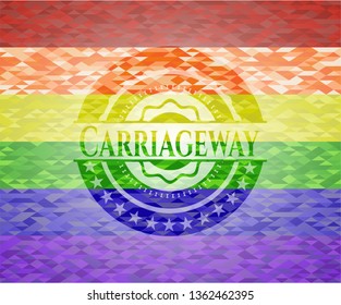 Carriageway emblem on mosaic background with the colors of the LGBT flag