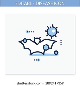 Carrier animal line icon. Disease spreading concept. Covid19, virus disease mutation and transmission. Infection spread, contagious bat. Isolated vector illustration. Editable stroke 