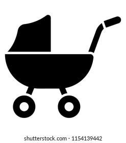 
A carrier attached with wheels, handles to pick the baby and roof over it, this is baby pram graphic  
