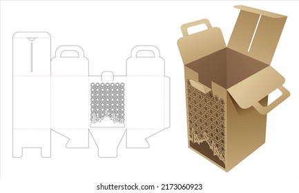 Carrier box with Arabic pattern window die cut template and 3D mockup