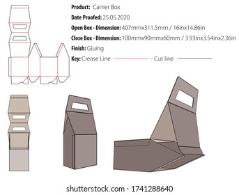 Carrier Box packaging design template gluing crash lock bottom two tuck ins gable top die cut - vector