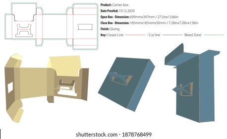 Carrier box packaging design template for any kind of product selflock gluing die cut - vector