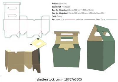 Carrier box packaging design template for any kind of product selflock gluing die cut - vector