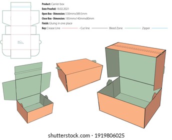 Carrier box packaging design template for any kind of product gluing die cut - vector