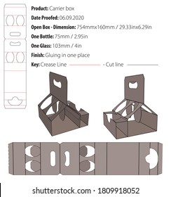 Caja portadora con espacio para la plantilla de diseño de embalaje de botellas y vidrio corte de muda de pegado - vector