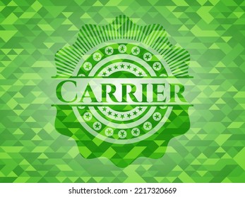 Carrier green emblem with triangle mosaic background. Vector Illustration. Detailed. 