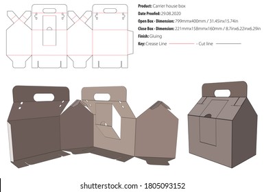 Carrier house box packaging design template gluing die cut - vector